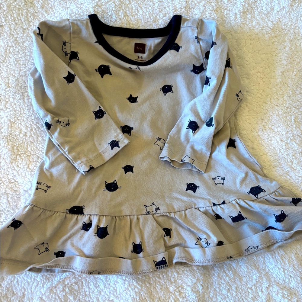 Tea Collection Gray and Black Cat Print Dress